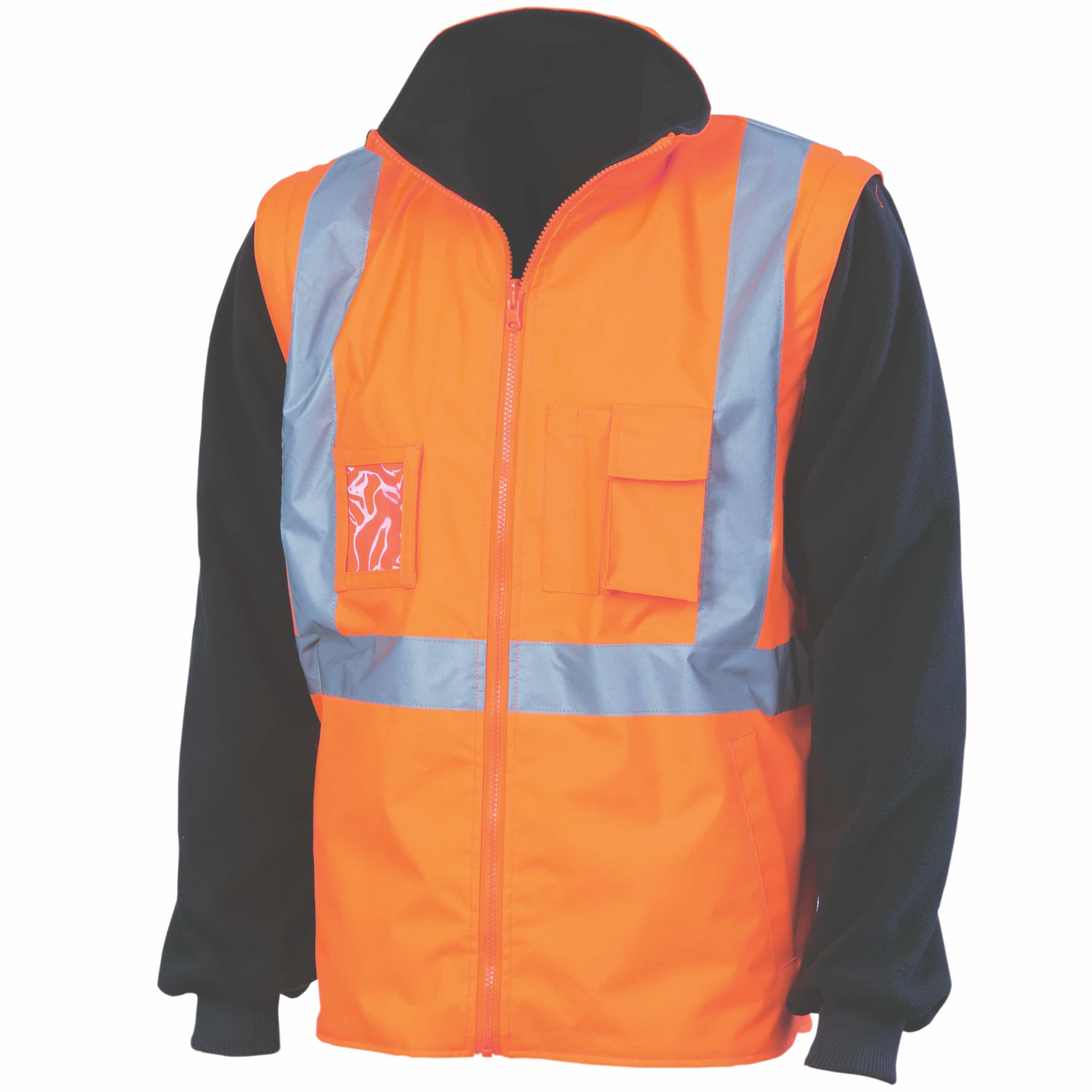 HiVis “4 in 1” Zip off Sleeve Reversible Vest,
‘X’ Back with additional tape on Tail