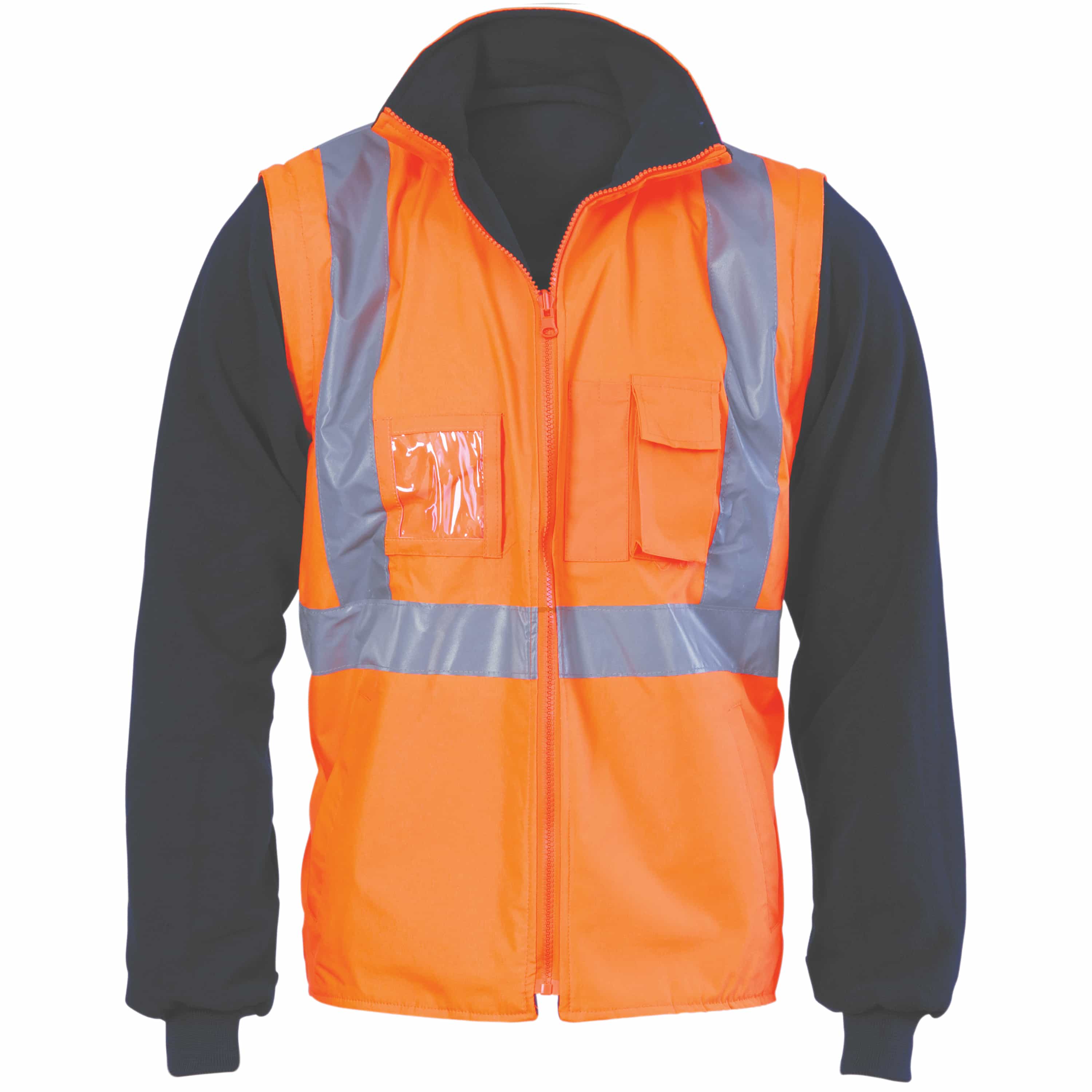 HiVis Cross Back D/N “4 in 1” Zip Off Sleeve Reversible Vest