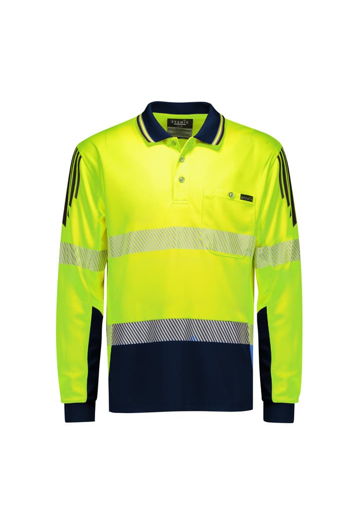 Mens Hi Vis Flux Segmented Tape Long Sleeve Polo — view 1