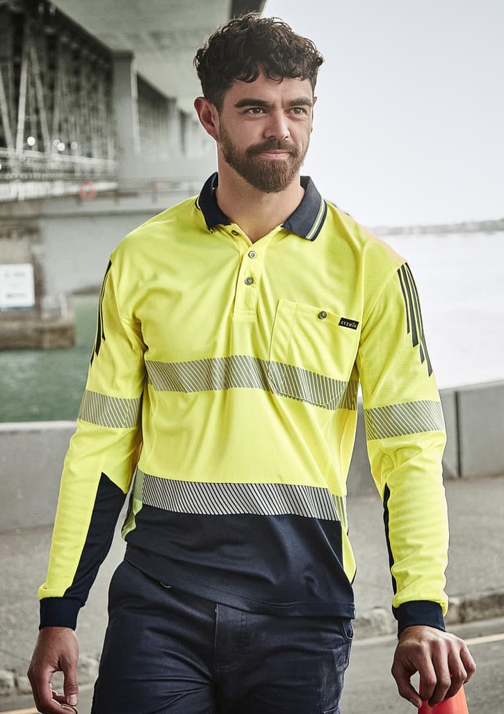 Mens Hi Vis Flux Segmented Tape Long Sleeve Polo thumbnail 3