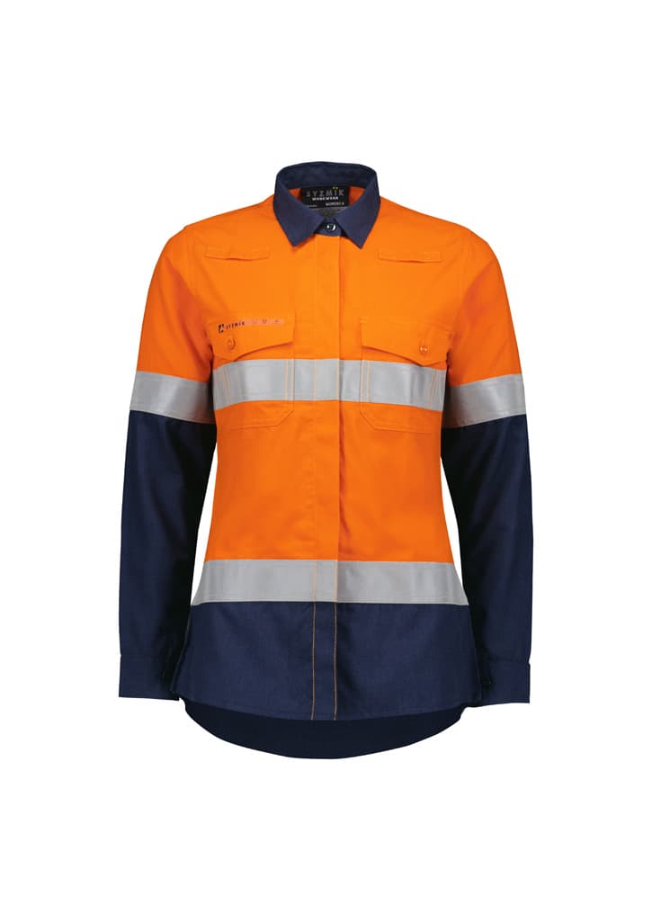 Womens Orange Flame Lightweight Ripstop Taped Shirt — view 1
