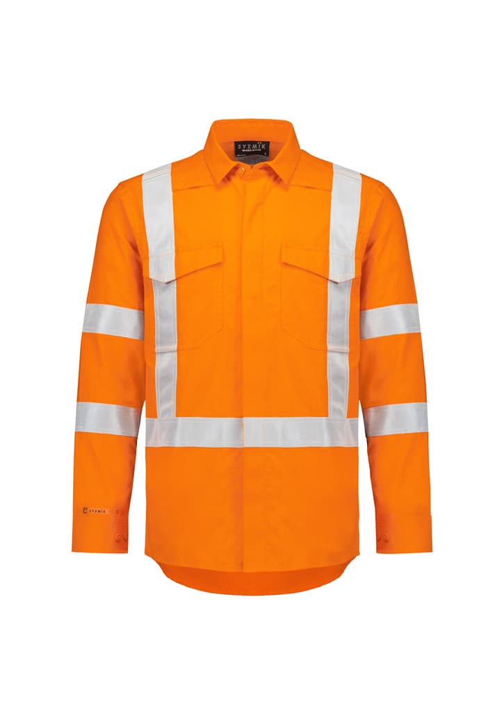 Mens Orange Flame Lightweight Ripstop X Back Taped Shirt — view 1