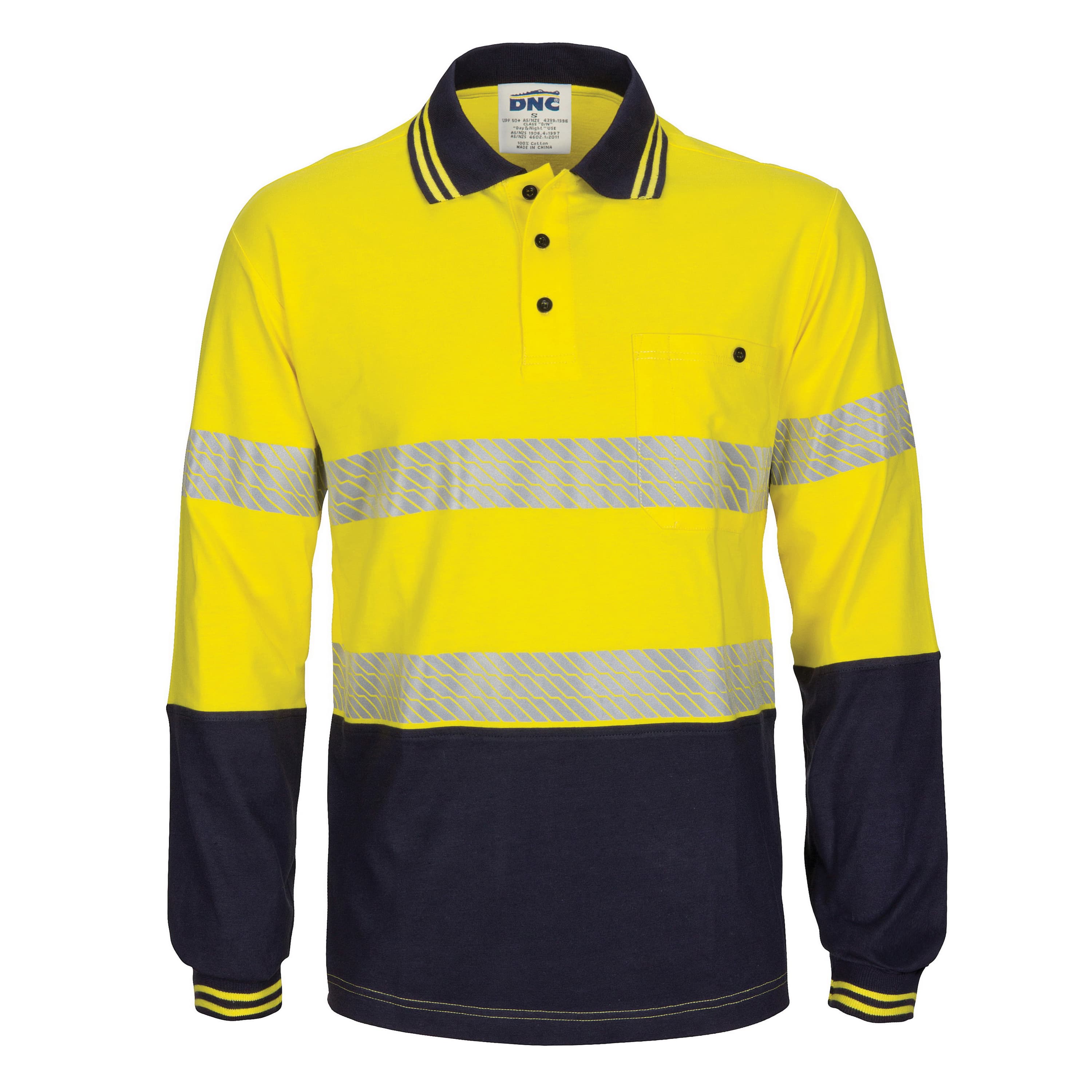 HIVIS Segment Tape Cotton Jersey Polo - Long Sleeve — view 1
