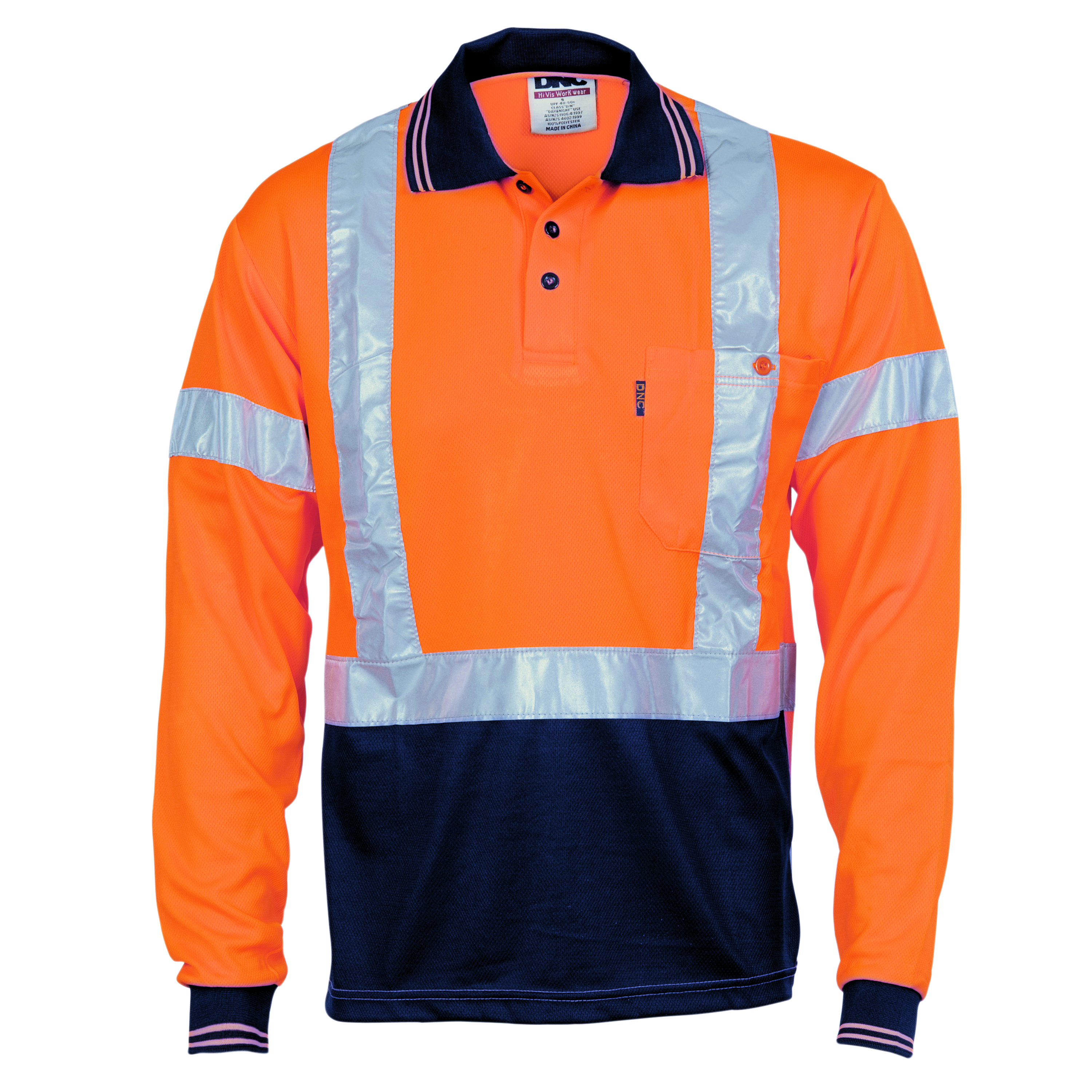 HiVis D/N Cool Breathe Polo Shirt with Cross Back R/Tape - Long Sleeve — view 1