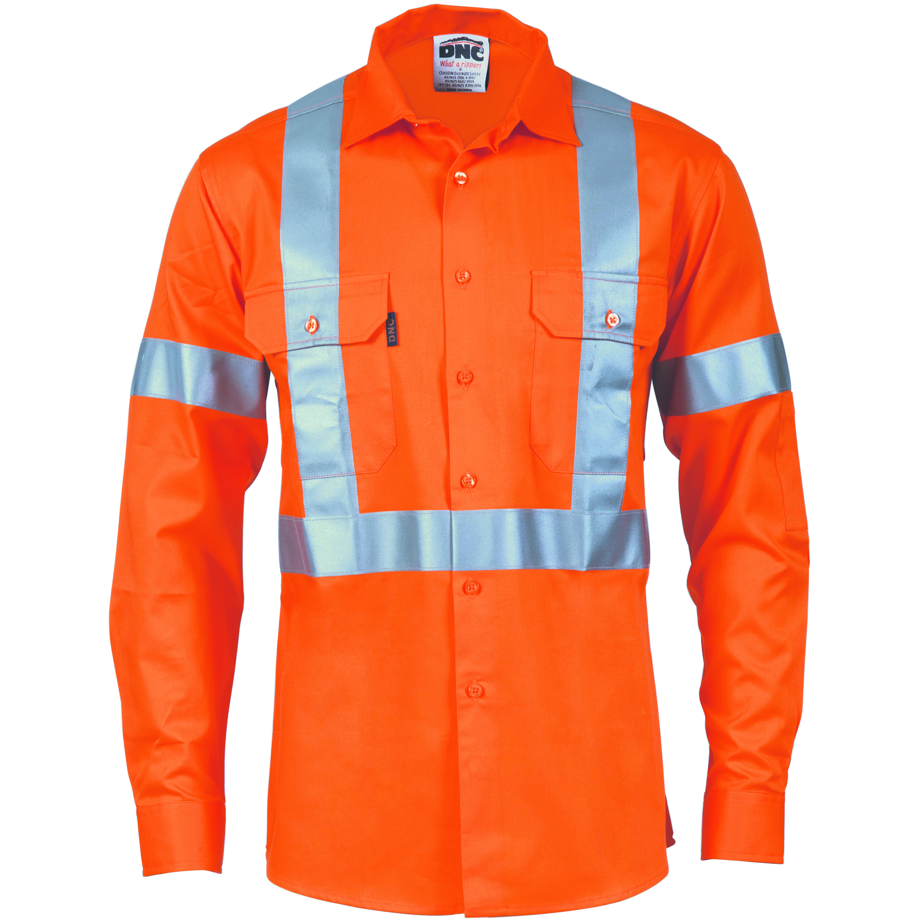 HiVis Cool-Breeze Cotton Shirt with ‘X’ Back & additional 3m r/Tape on Tail - long sleeve — view 1
