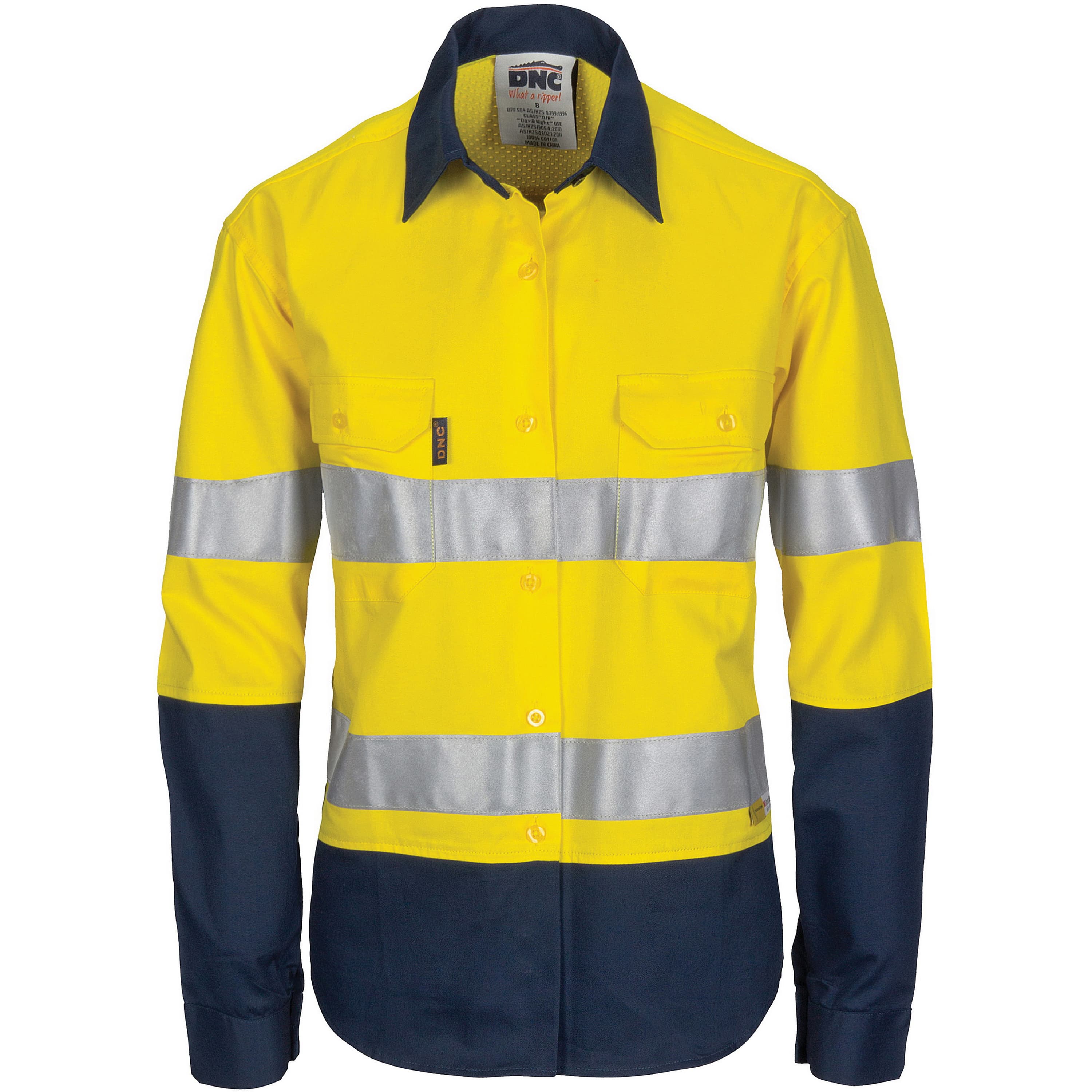 Ladies HiVis 3 Way Cool-Breeze Cotton Shirt with Gusset Sleeve, 3M R/Tape - Long Sleeve. — view 1