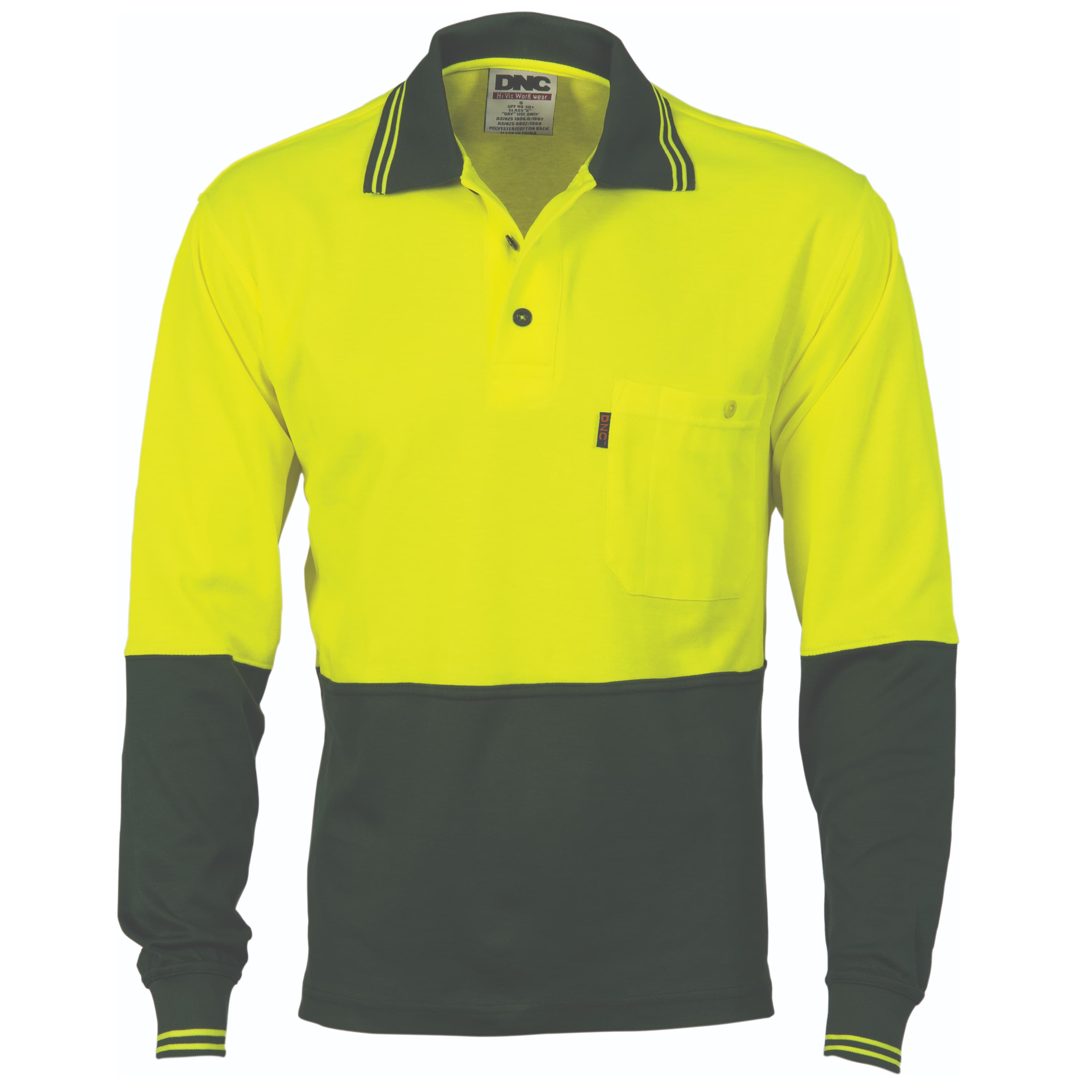 Cotton Back HiVis Two Tone Fluoro Polo - Long Sleeve — view 1