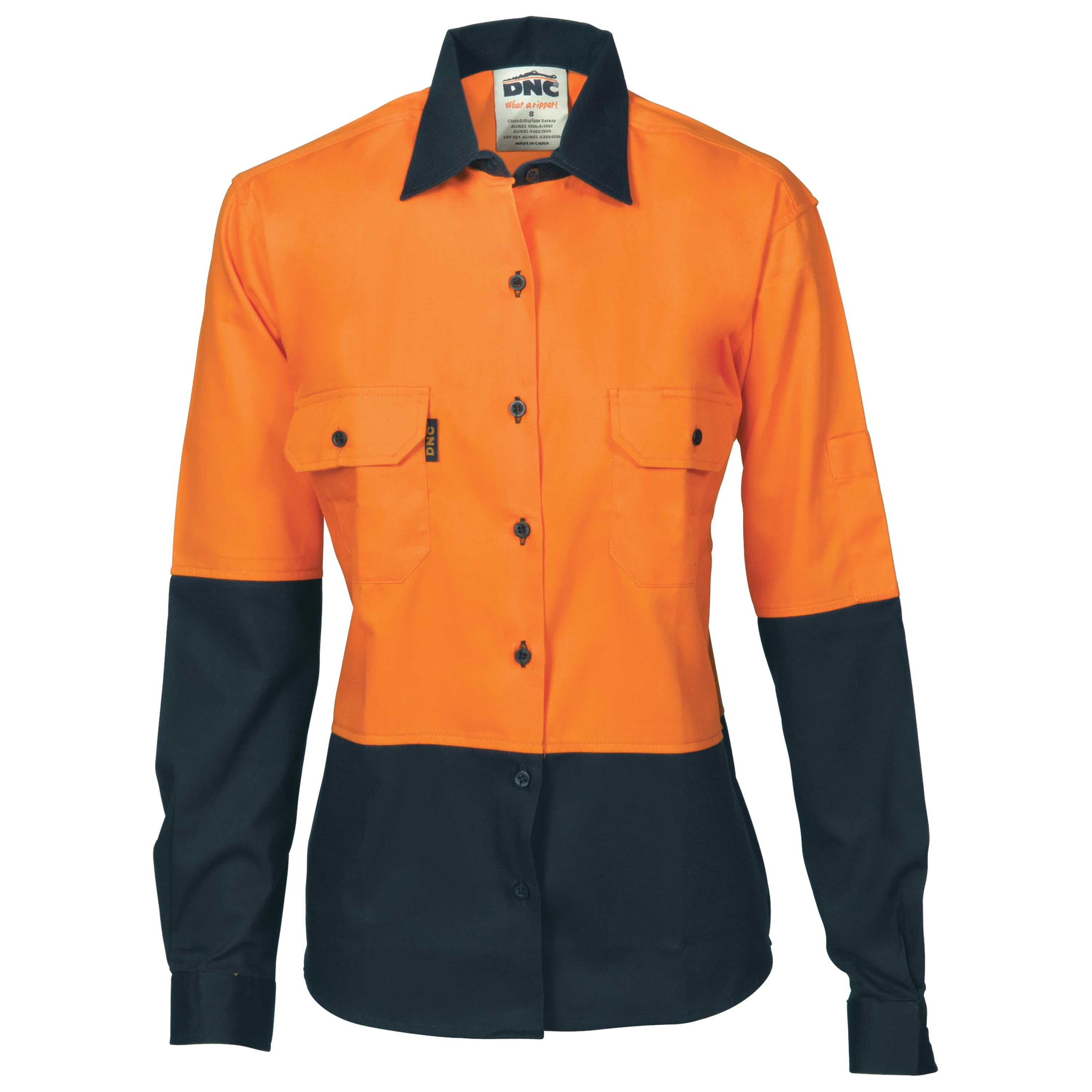 Ladies HiVis Two Tone Cott on
Drill Sh irt - Long Sleeve thumbnail 2