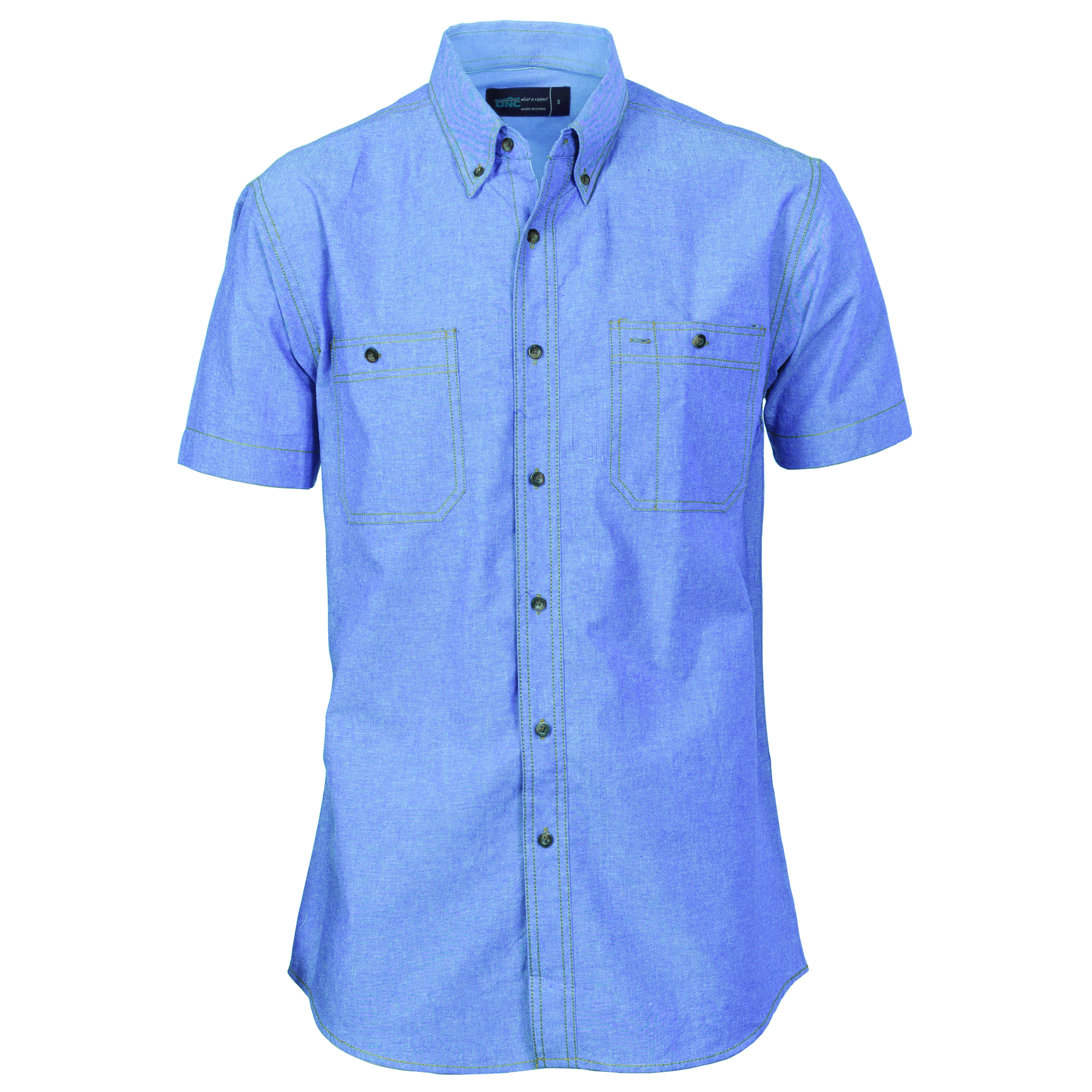 Cotton Chambray Shirt , Twin Pocket - Short Sleeve — view 1