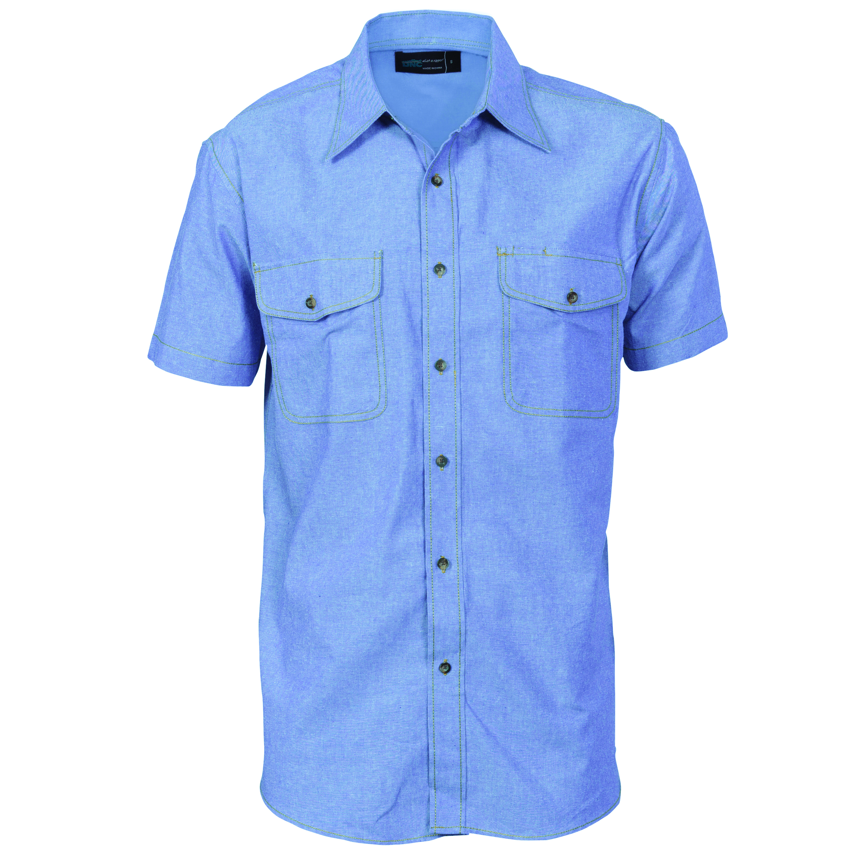 Mens Twin Flap Pocket Cotton Chambray - Short Sleeve — view 1