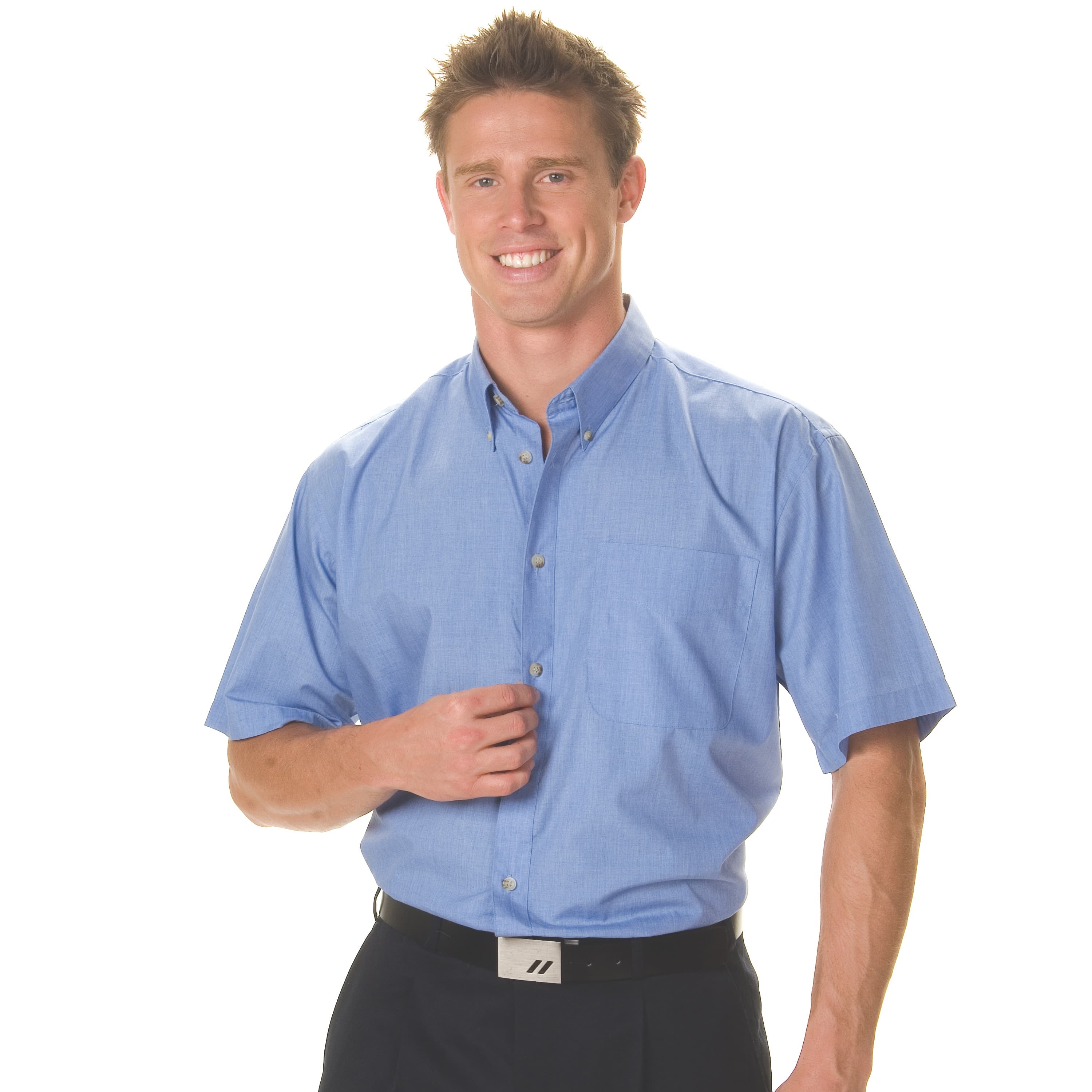 Polyester Cotton Chambray Business Sh irt - Short Sleeve — view 1