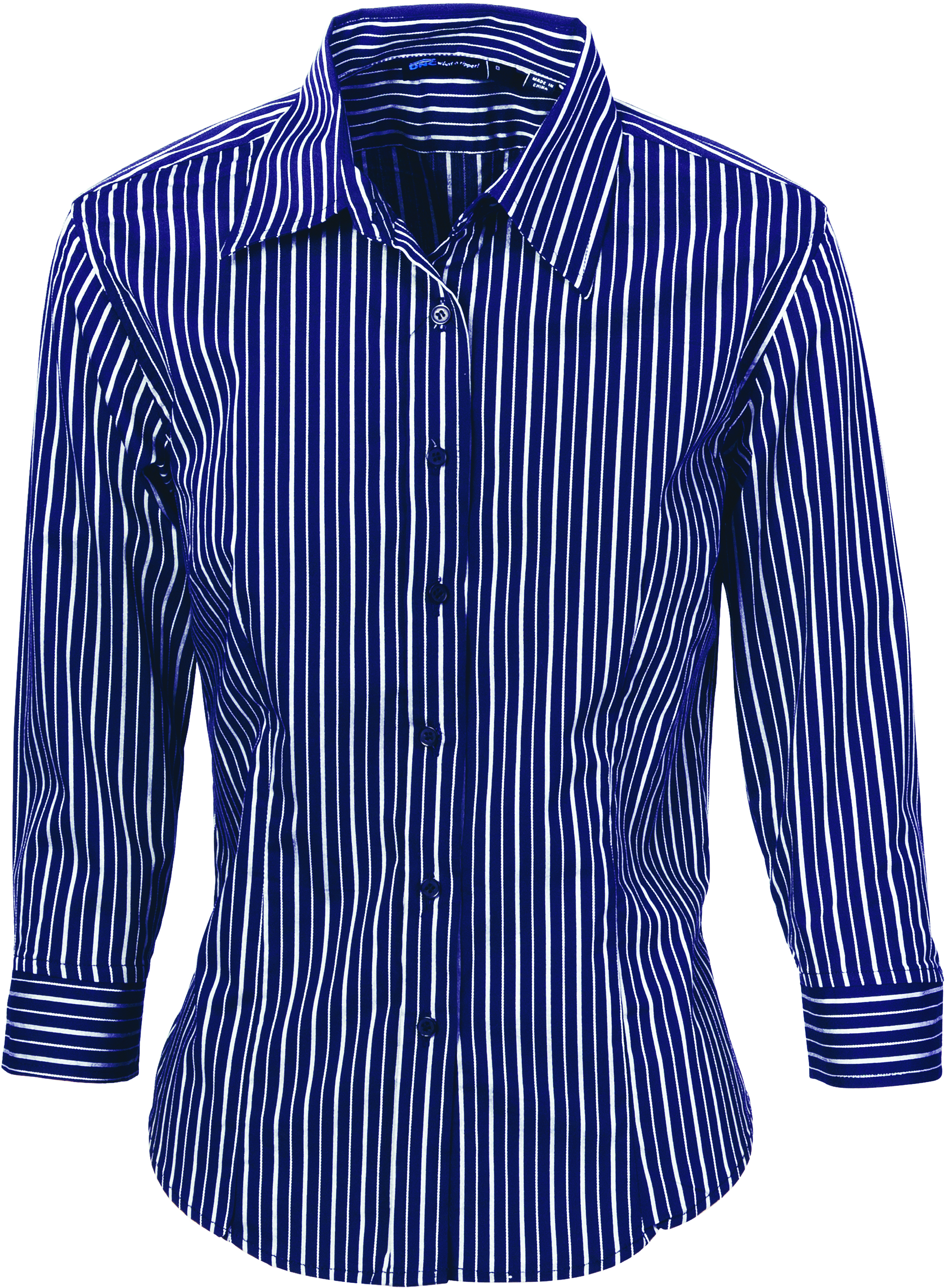 Ladies Stretch Yarn Dyed Contrast Stripe Sh irts - 3/4 Sleeve — view 1