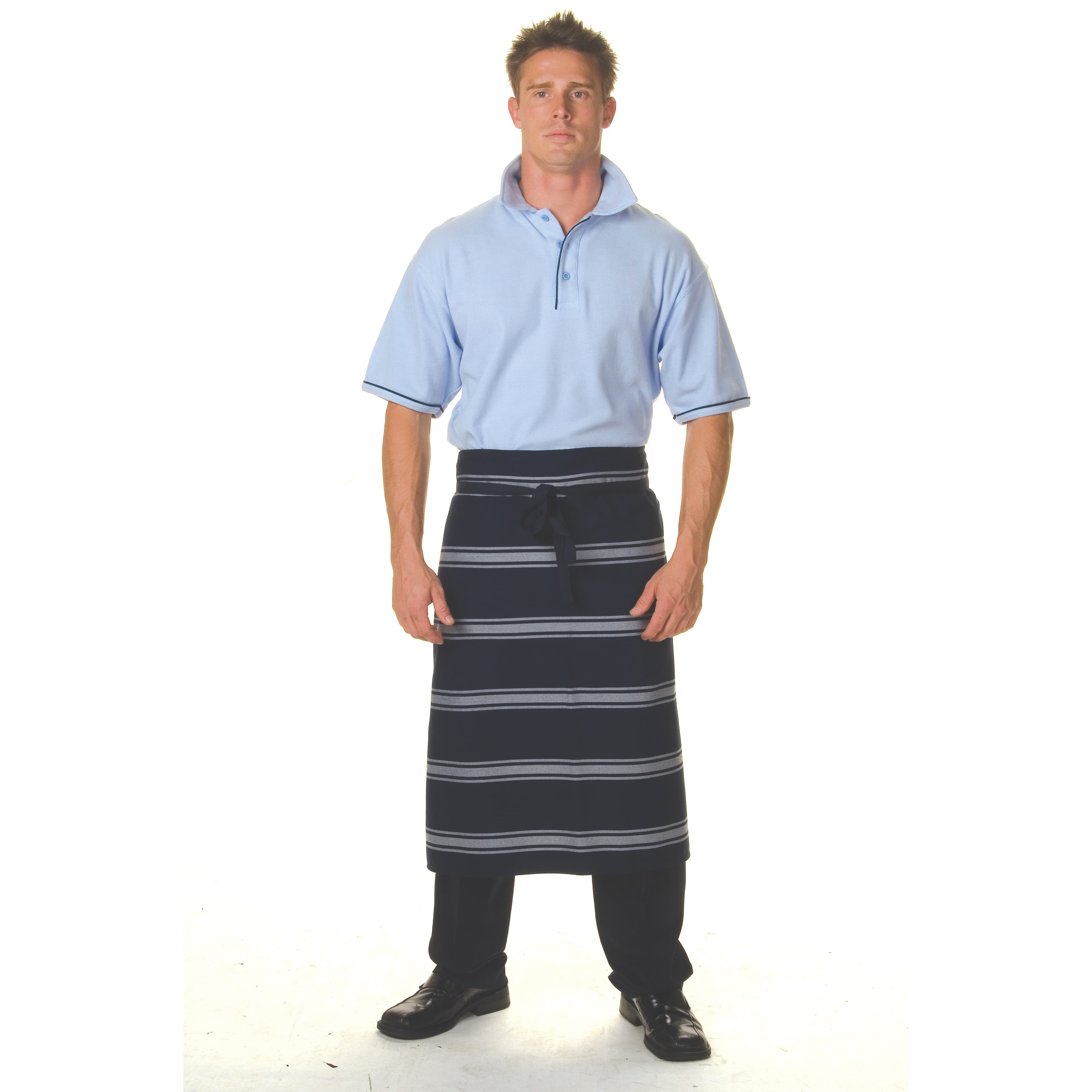 Blue & White Stripe 3/4 Apron - No Pocket — view 1