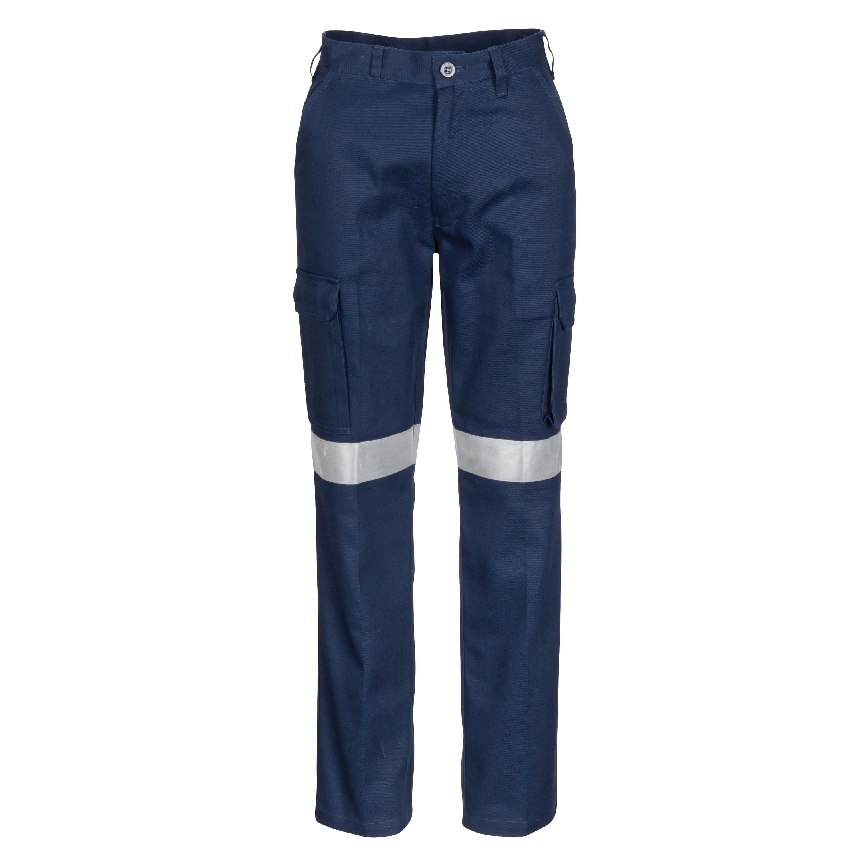 Ladies Cotton Drill Cargo Pants with 3M Reflective Tape — view 1