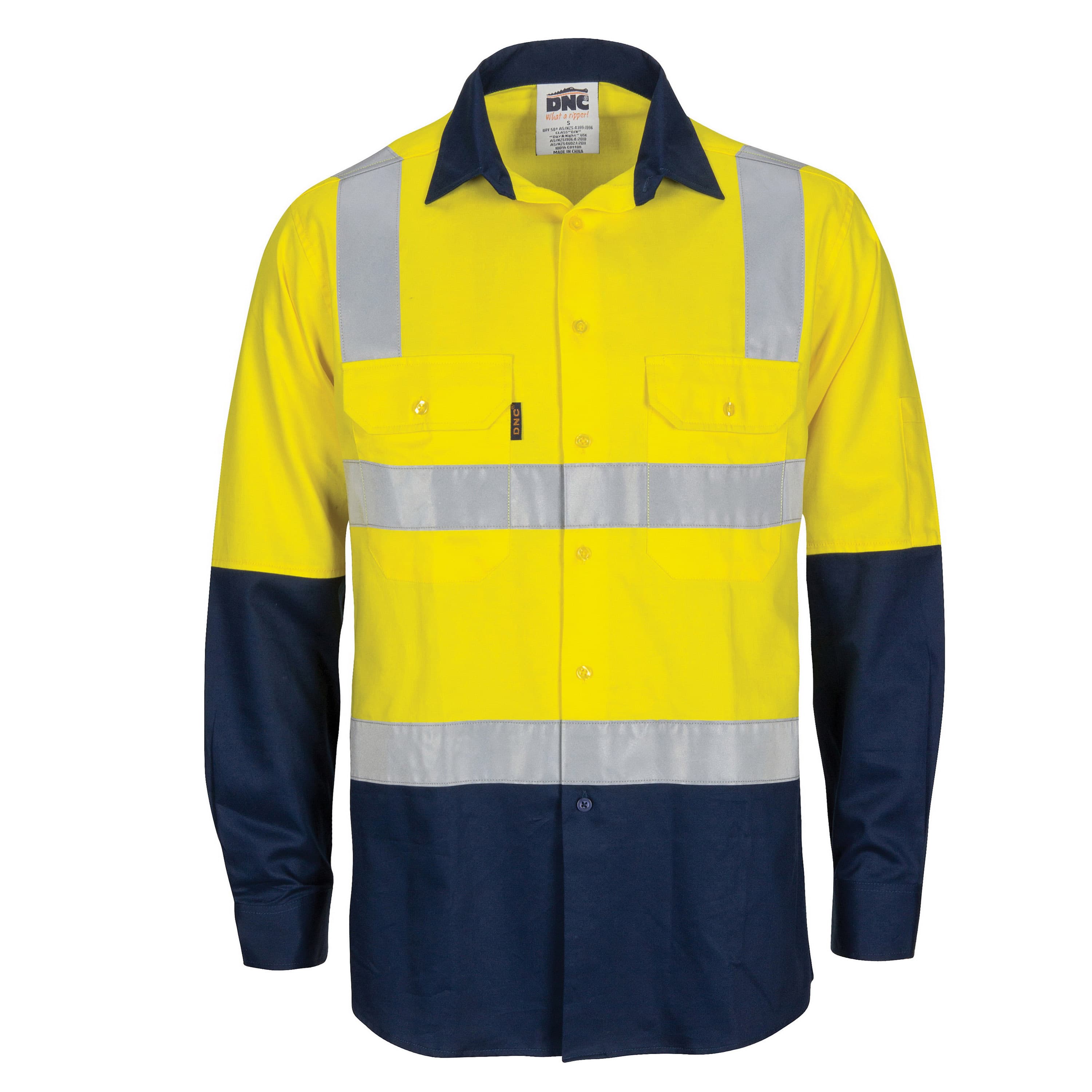 HIVIS Two Tone Cool-Breeze Cotton Shirt with Hoop & Shoulder CSR Reflective Tape - Long Sleeve — view 1