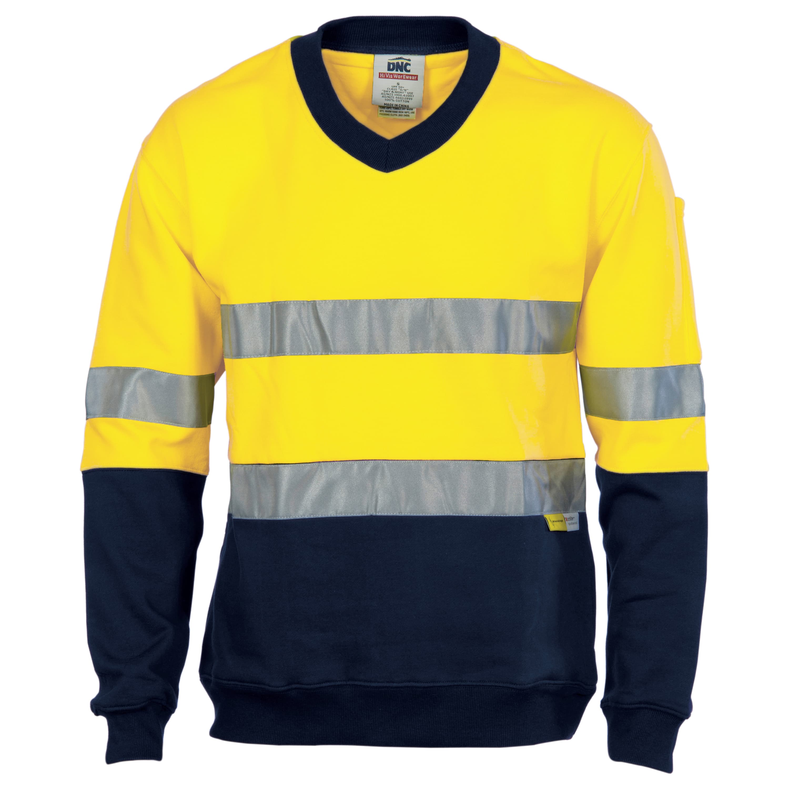 HiVis Two Tone Cotton Fleecy Sweat
Shirt V-Neck with 3M R/Tape — view 1