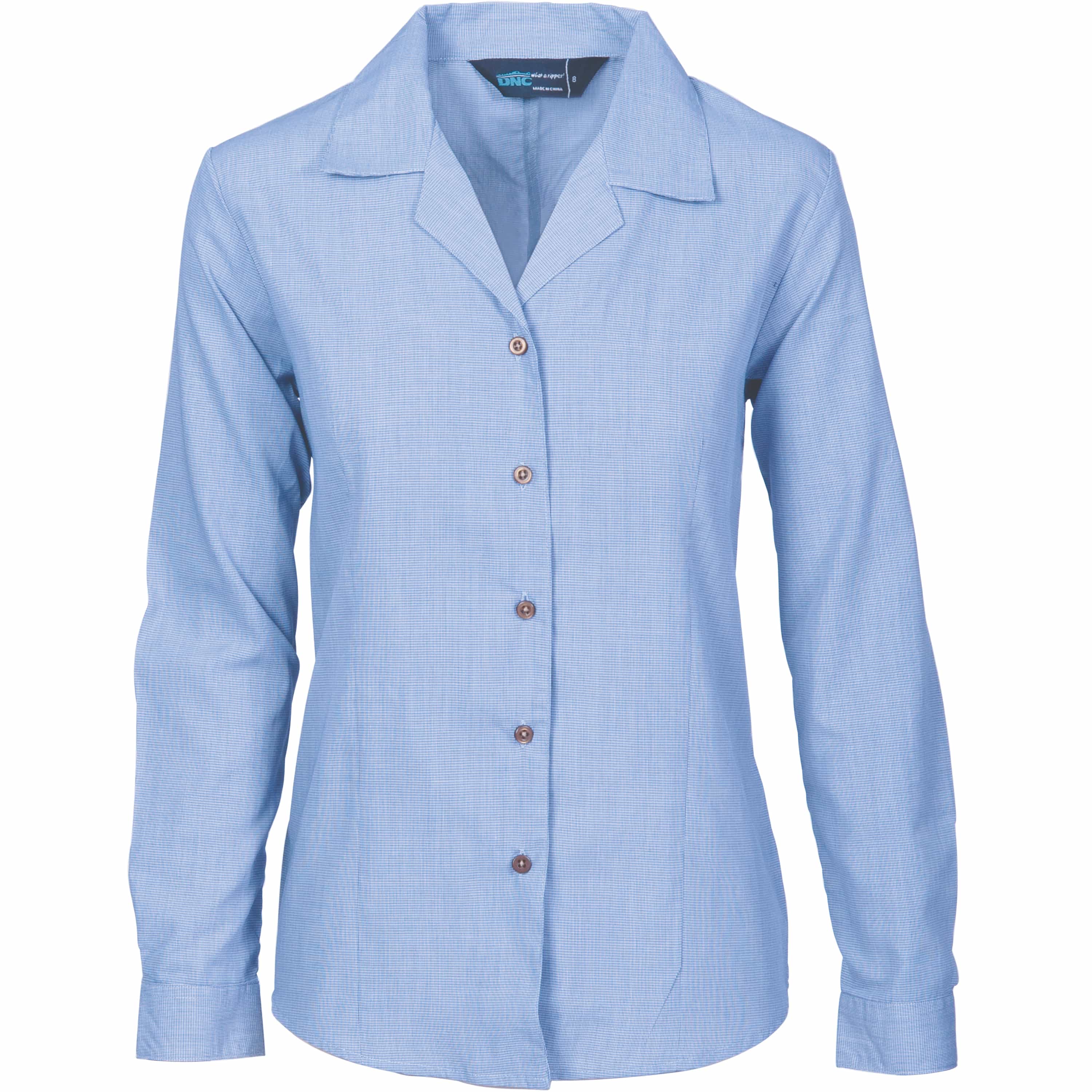 Ladies Revere Collar Mini (Check) Houndstooth B.Shirt - long sleeve